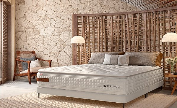 Colchão com Box CMG Refresh Wool  Me HSS - King Size - 1,93 x 2,03m - Altura 32cm