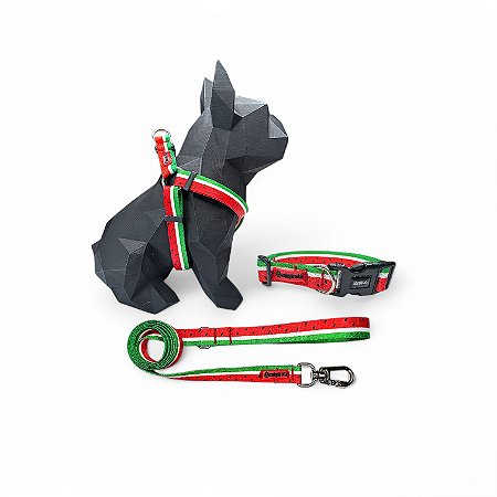 Kit Peitoral Americano para cachorros com Coleira e Guia Melancia