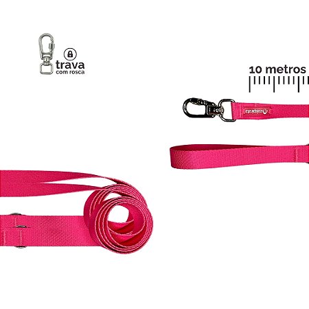 Guia Longa 10 metros para cachorros Neon Rosa