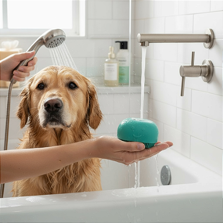 Esponja Para Banho de Silicone com Dispenser Massageador Pet