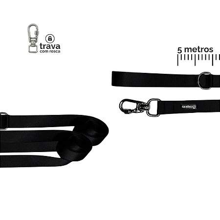 Guia Longa 5 metros para cachorros Preto All Black