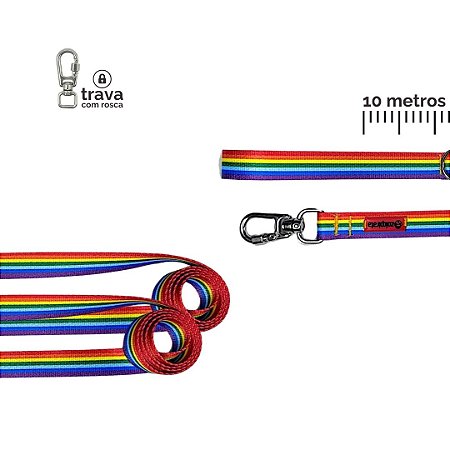 Guia Longa 10 metros para cachorros Arco-íris