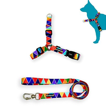 Kit Peitoral Y Antipuxão para cachorros com Guia Triângulo