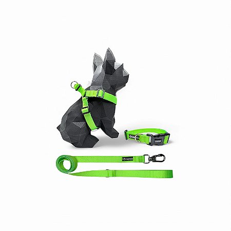 Kit Peitoral Americano para cachorros com Coleira e Guia Neon Verde