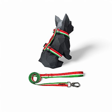 Kit Peitoral H antipuxão para cachorros com Guia Melancia