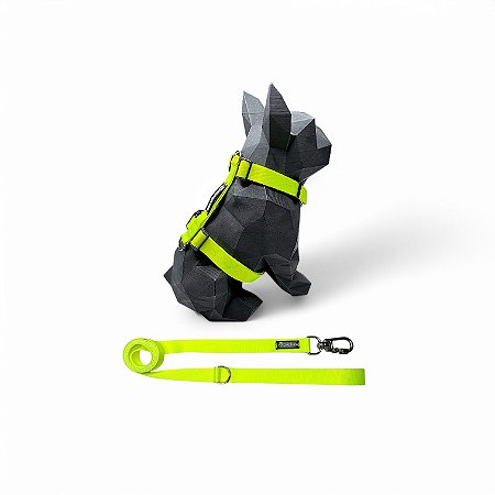 Kit Peitoral H antipuxão para cachorros com Guia Neon Amarelo