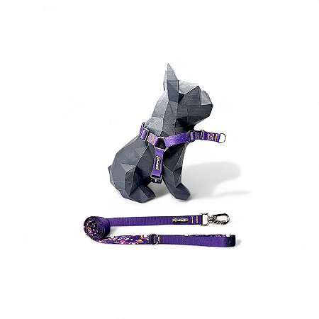 Kit Peitoral Y Antipuxão para cachorros com Guia Roxo