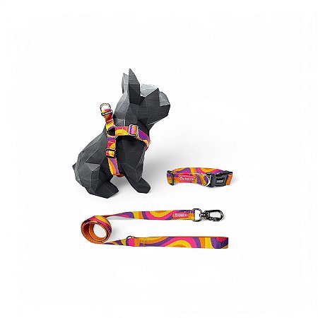 Kit Peitoral Americano para cachorros com Coleira e Guia Wave