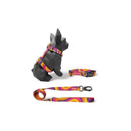 Kit Peitoral H antipuxão para cachorros com Coleira e Guia Wave