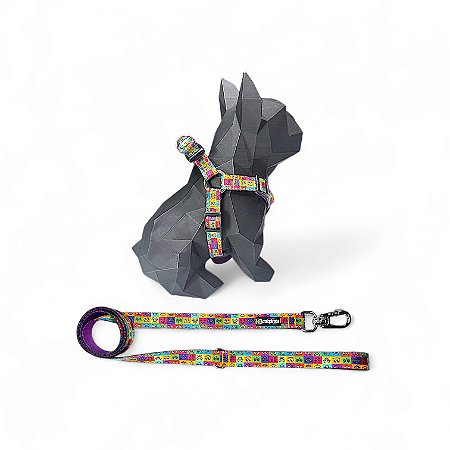 Kit Peitoral Americano para cachorros com Guia Emoji