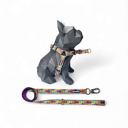 Kit Peitoral Y Antipuxão para cachorros com Guia Emoji