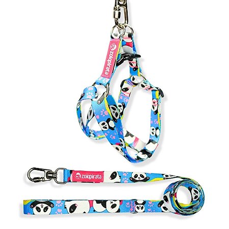 Kit Peitoral Americano para cachorros com Guia Pandinha
