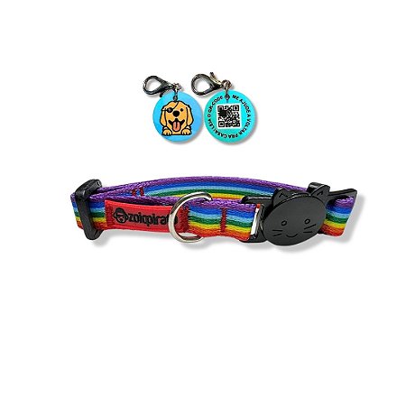 Coleira para Gatos com Tag QR Code Breakaway Anti-Enforcamento Arco-íris