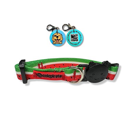 Coleira para Gatos com Tag QR Code Breakaway Anti-Enforcamento Melancia