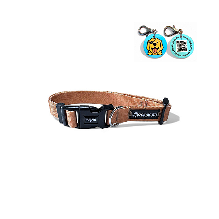 Coleira para cachorros com Tag QR Code Terracota