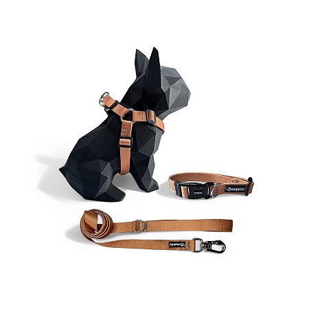 Kit Peitoral Americano para cachorros com Coleira e Guia Terracota