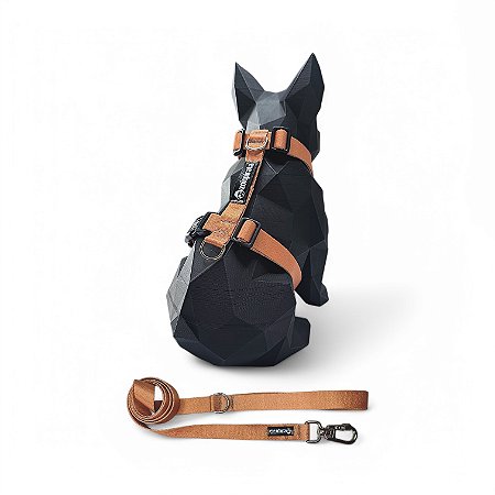 Kit Peitoral H antipuxão para cachorros com Guia Terracota