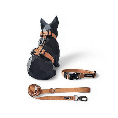 Kit Peitoral H antipuxão para cachorros com Coleira e Guia Terracota