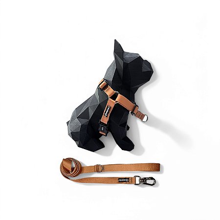 Kit Peitoral Y Antipuxão para cachorros com Guia Terracota