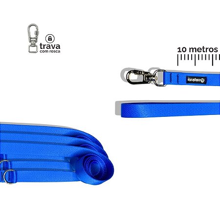 Guia Longa 10 metros para cachorros Azul Royal