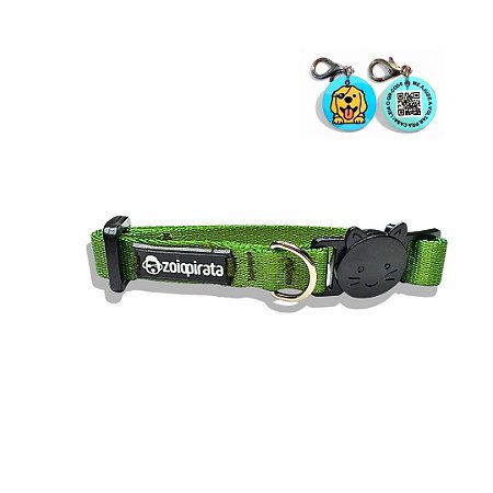 Coleira para Gatos com Tag QR Code Breakaway Anti-Enforcamento Verde Militar