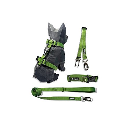 Kit 4 peças Passeio Completo para cachorros Verde Militar