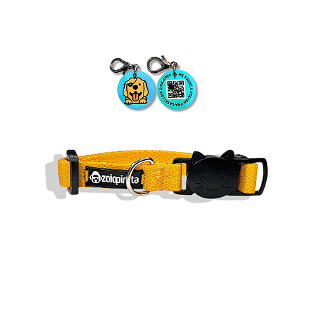 Coleira para Gatos com Tag QR Code Breakaway Anti-Enforcamento Amarelo