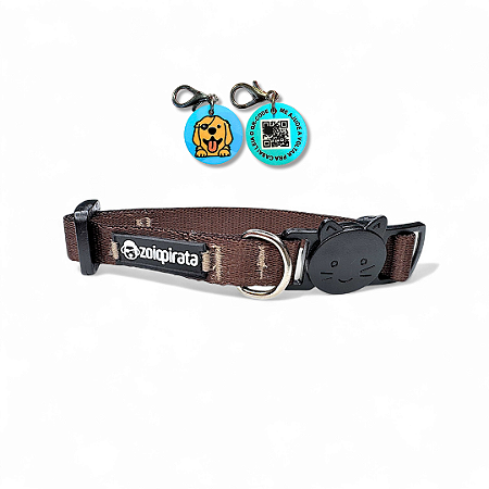 Coleira para Gatos com Tag QR Code Breakaway Anti-Enforcamento Marrom