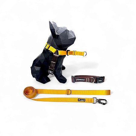 Kit Peitoral Y Antipuxão para cachorros com Guia Cúrcuma