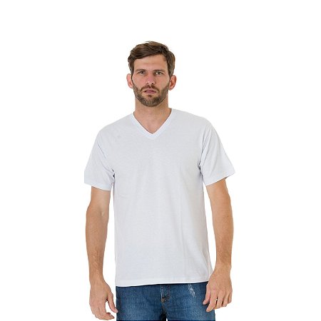 Camiseta Masculina Básica Lisa 100% Algodão 30.1 Branca Gola V -  Somosamelhor Camisetas Premium