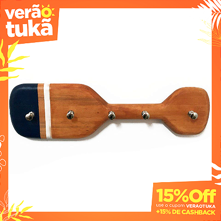 Porta Chaves Artesanal Formato Remo Azul (30x8cm) | Casa Tukã