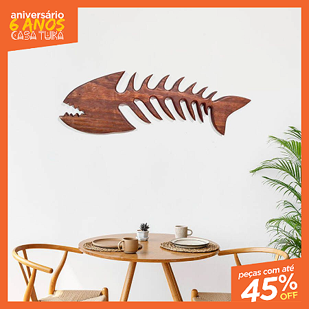 Espinha de Peixe Piranha Madeira (90cm) - Escultura de Parede