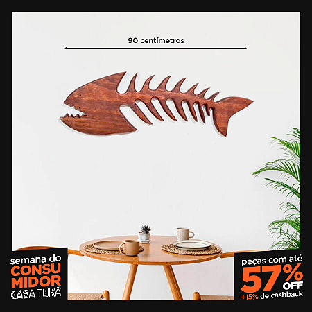 Espinha de Peixe Piranha Madeira (90cm) - Escultura de Parede