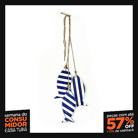 Penca Decorativa Peixes Listrados Azul Madeira Artesanal | Casa Tukã
