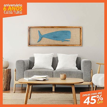 Quadro Alto Relevo com Moldura - Baleia Azul (100x35cm)