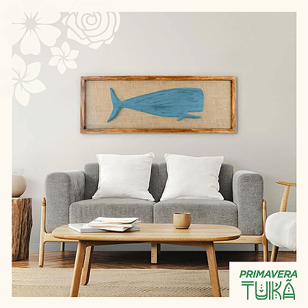 Quadro Alto Relevo com Moldura - Baleia Azul (100x35cm)