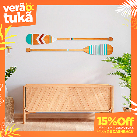 Kit 2 Remos Decorativos Tribais Artesanais em Madeira (Pinturas 12 e 13)