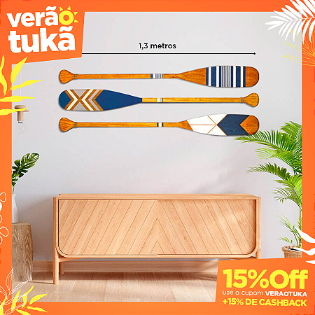 Kit 3 Remos Decorativos Canadenses Artesanais em Madeira (Pinturas C2, C6 e C8)