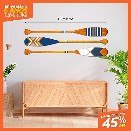 Kit 3 Remos Decorativos Tribais Artesanais em Madeira (Pinturas 03, 04 e 05)