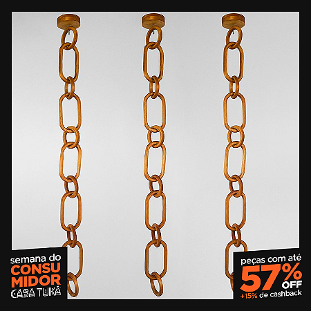 Kit 3 Correntes Decorativas de Teto Artesanais Exclusivas em Madeira (1,80m cada)