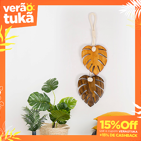 Pendente de corda com 2 Folhas Costela de Adão