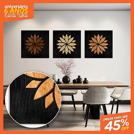 Kit Quadro Mandala em Alto Relevo - Fundo Preto - (60x60cm)