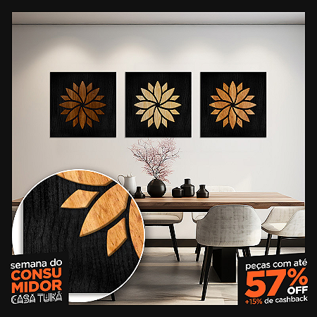 Kit Quadro Mandala em Alto Relevo - Fundo Preto - (60x60cm)