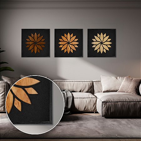Kit 3 Quadros Mandala em Alto Relevo - C/Moldura