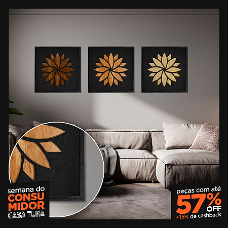 Kit 3 Quadros Mandala em Alto Relevo - C/Moldura