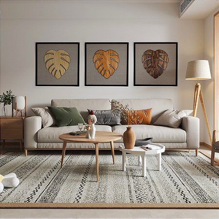 Kit 3 Quadros Costela de Adão - Moldura Preta (60x60cm)