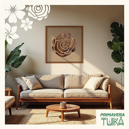 Quadro Artesanal em Alto Relevo - Flor de Rosa (60x60cm)