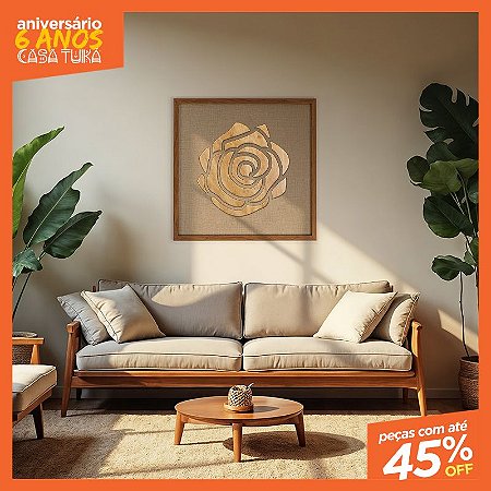 Quadro Artesanal em Alto Relevo - Flor de Rosa (60x60cm)