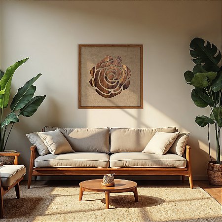 Quadro Artesanal em Alto Relevo - Flor de Rosa (60x60cm)