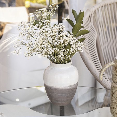 Vaso em Cerâmica Mod: Moka de 15x12 - Cor: Erva Doce e Cimento Queimado